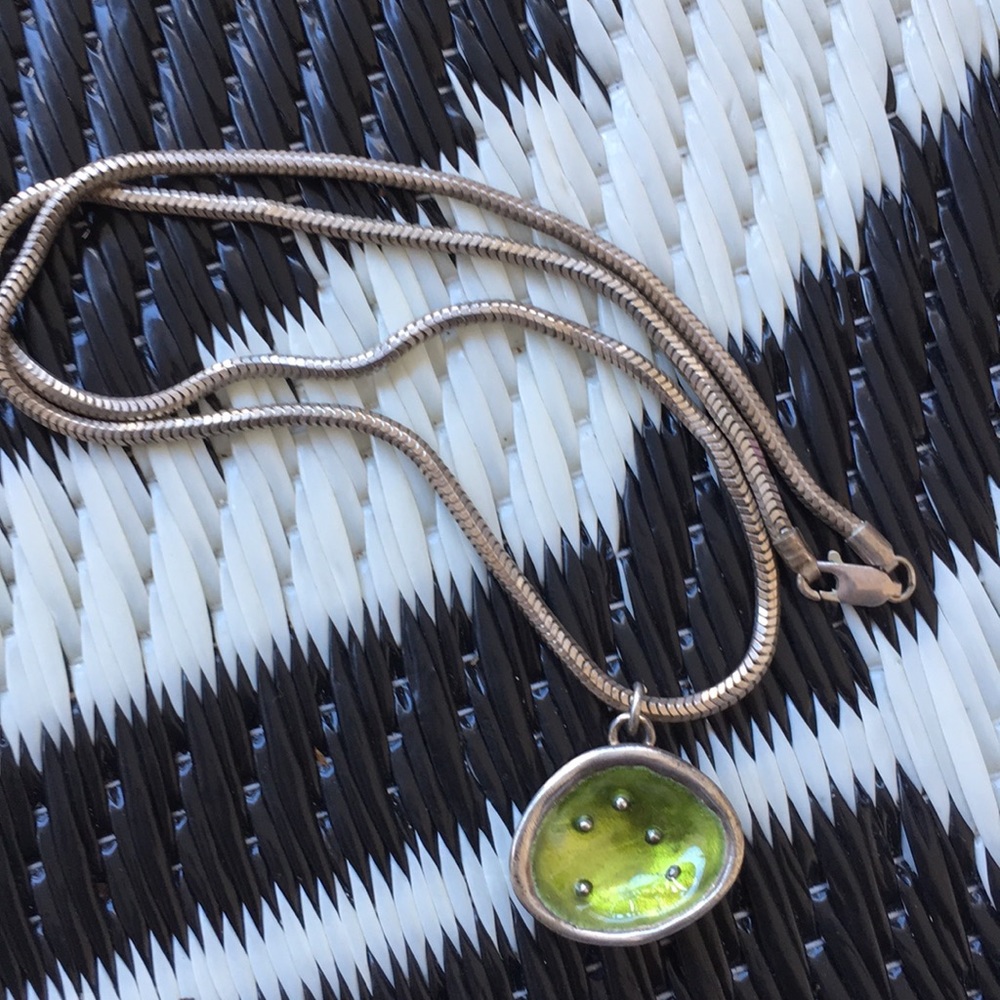 Sterling Artisan enamel pond necklace guilloche
